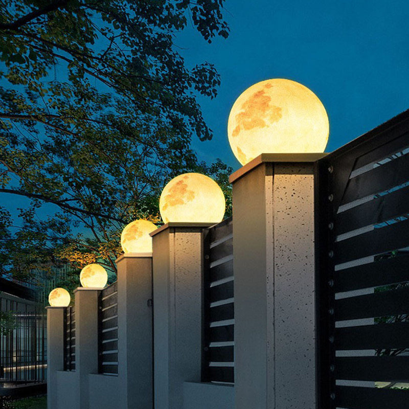 Contemporary Moon Shaped Outdoor Pillar Lamp with Resin for Courtyard