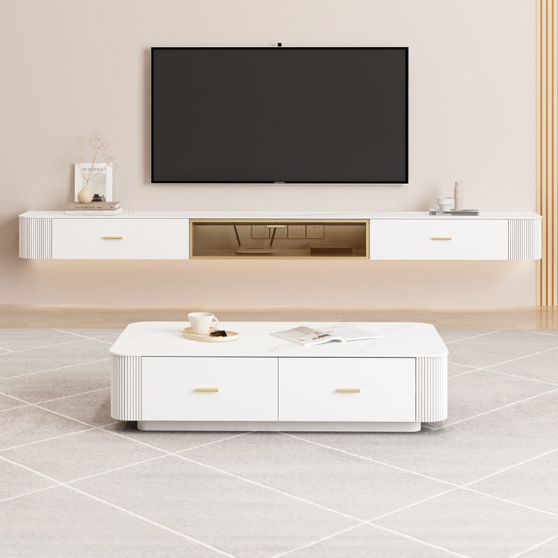 Modernism White TV Console Stone Media Console with Drawers for Home