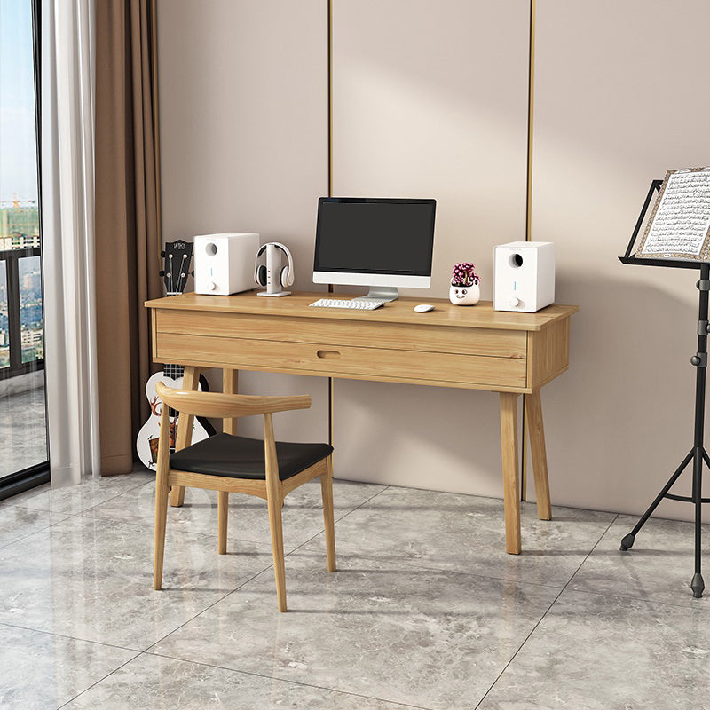 Modern Style Natural Piano Table Solid Wood Parsons Base Computer Desk