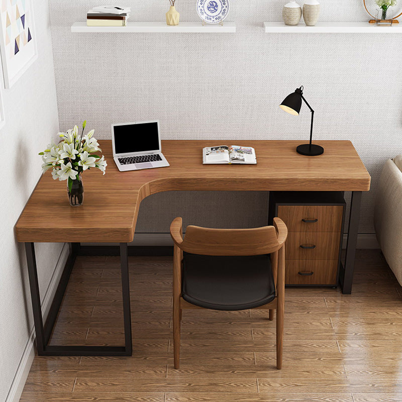 Contemporary Style Wood Office Desk L-Shape Task Desk with Legs for Home