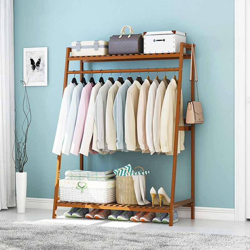 Modern Clothes Hanger Free Standing Wood Coat Rack with Storage Shelving