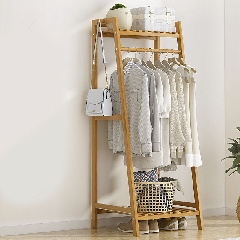 Modern Clothes Hanger Free Standing Wood Coat Rack with Storage Shelving