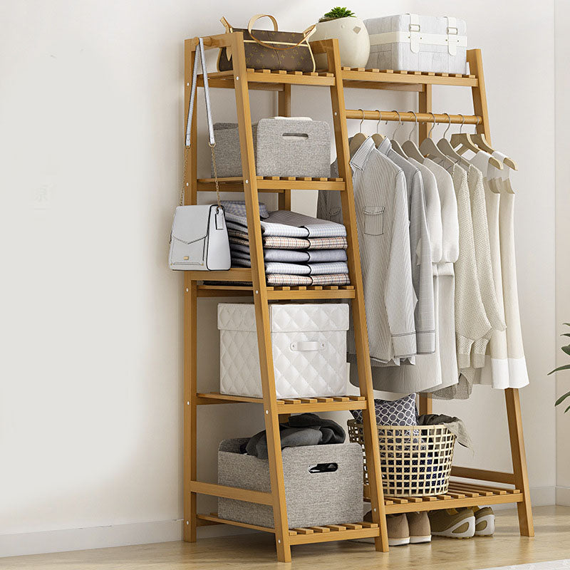 Modern Clothes Hanger Free Standing Wood Coat Rack with Storage Shelving