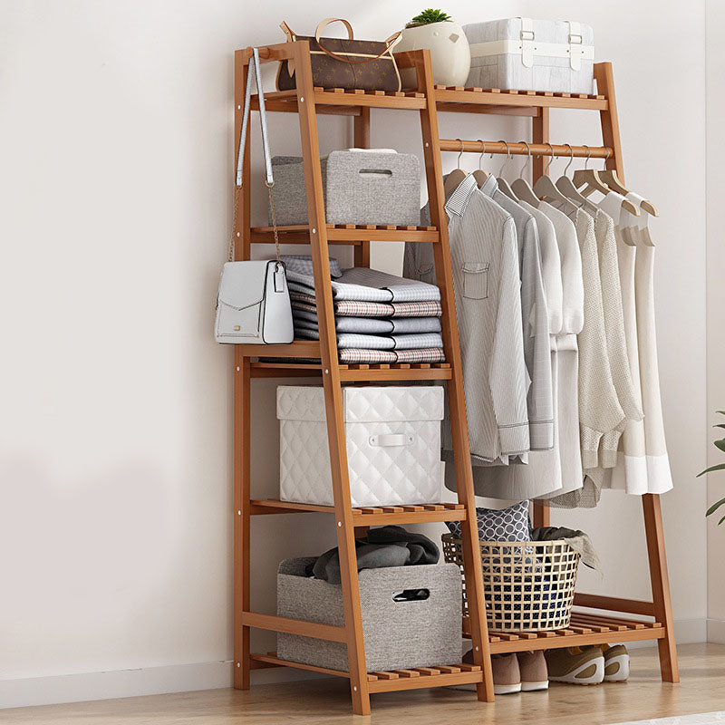 Modern Clothes Hanger Free Standing Wood Coat Rack with Storage Shelving