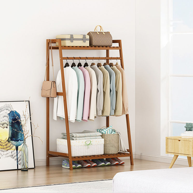 Modern Clothes Hanger Free Standing Wood Coat Rack with Storage Shelving