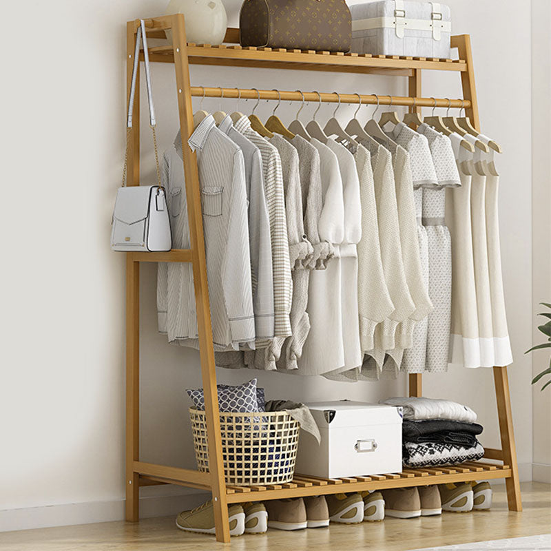 Modern Clothes Hanger Free Standing Wood Coat Rack with Storage Shelving