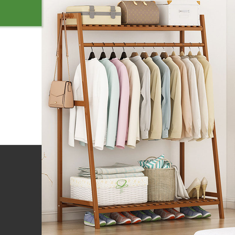 Modern Clothes Hanger Free Standing Wood Coat Rack with Storage Shelving