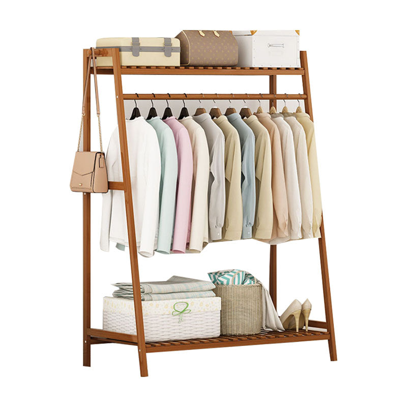 Modern Clothes Hanger Free Standing Wood Coat Rack with Storage Shelving