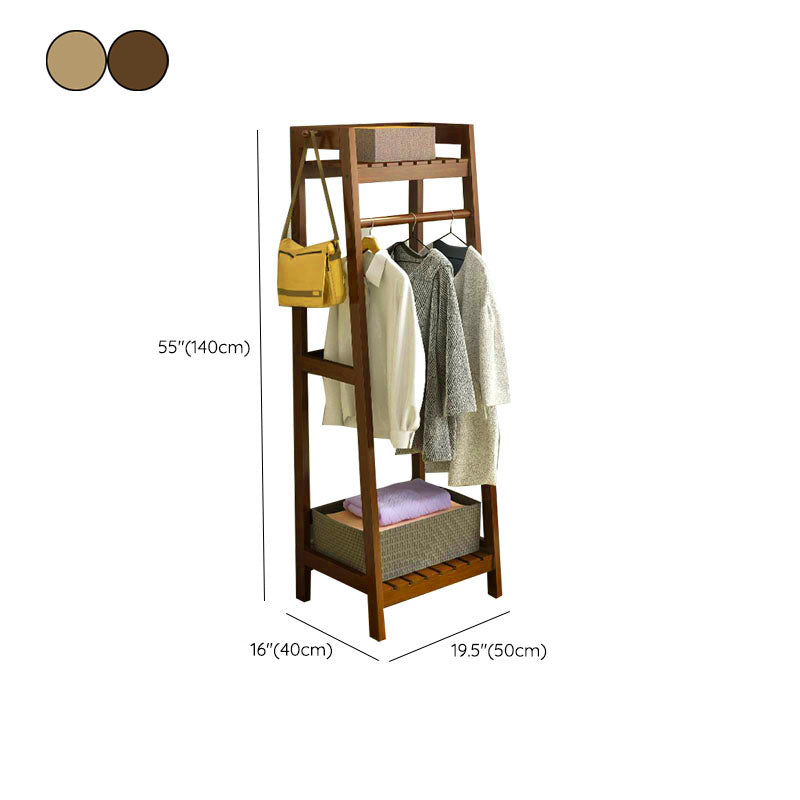 Modern Clothes Hanger Free Standing Wood Coat Rack with Storage Shelving