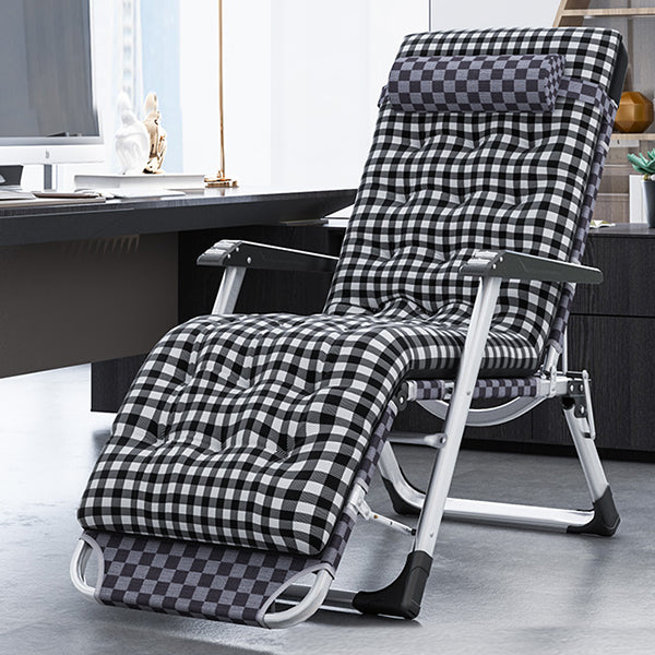 Contemporary Plaid Pattern Standard Recliner with Metal Base and Arms