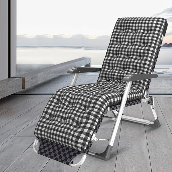 Contemporary Plaid Pattern Standard Recliner with Metal Base and Arms