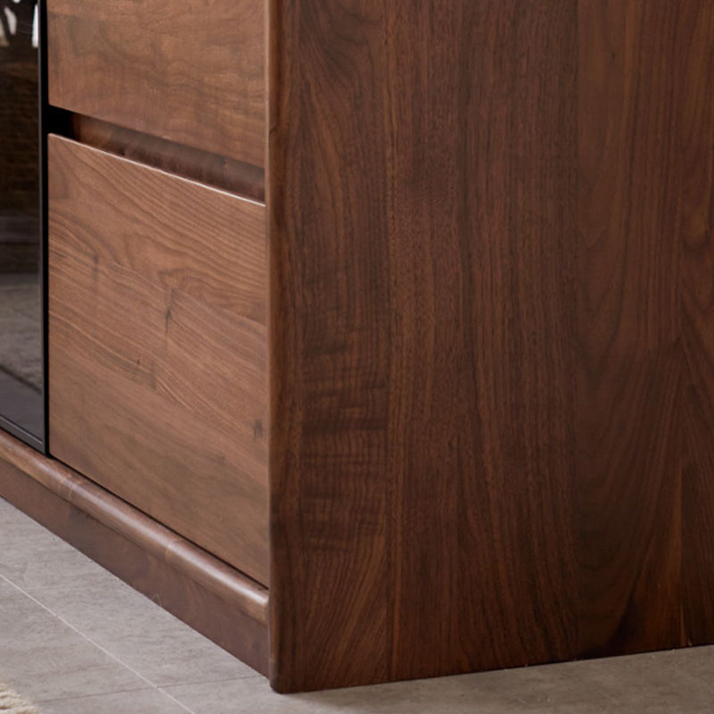 Modern Solid Wood Sideboard with 3 Drawers Glass Door in Brown