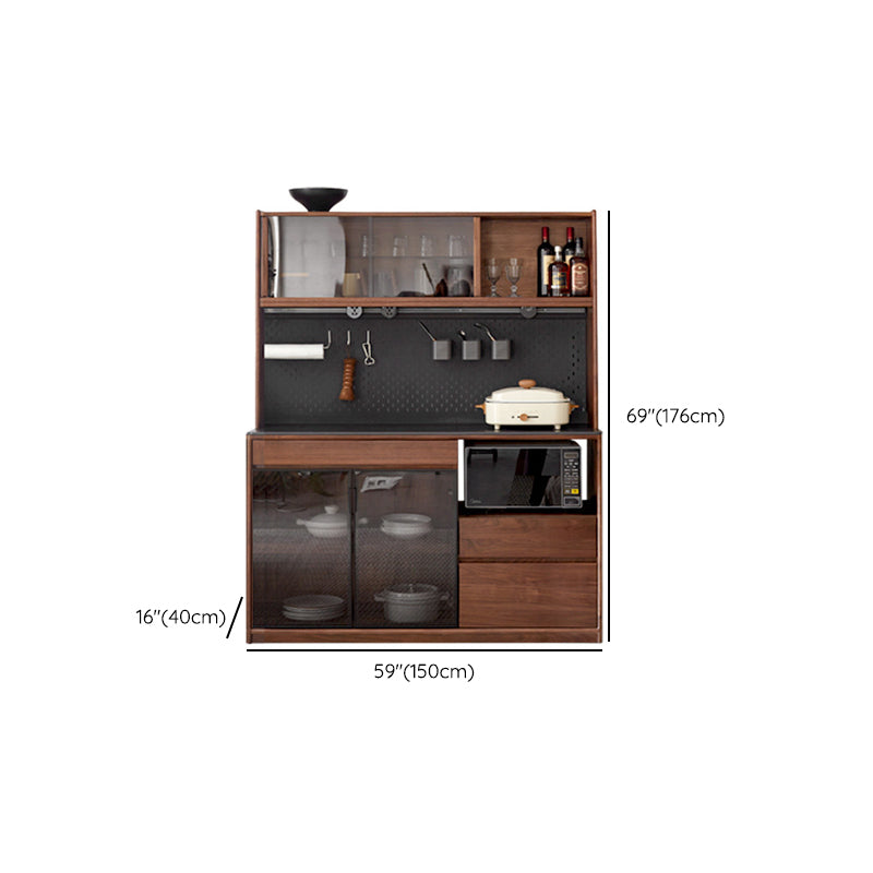 Modern Solid Wood Sideboard with 3 Drawers Glass Door in Brown