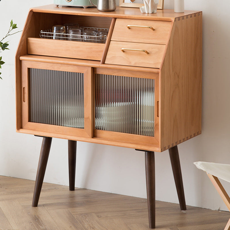 Modern Style Storage Solid Wood Sideboard Cabinet with Glass Doors and Drawers