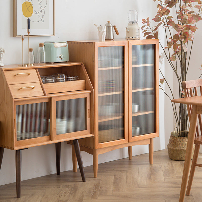 Modern Style Storage Solid Wood Sideboard Cabinet with Glass Doors and Drawers