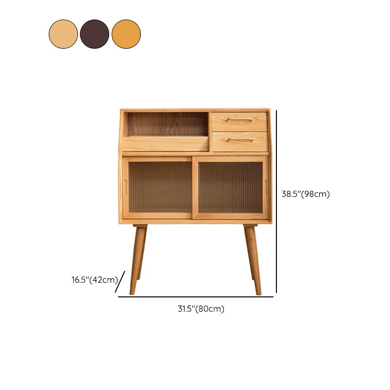 Modern Style Storage Solid Wood Sideboard Cabinet with Glass Doors and Drawers