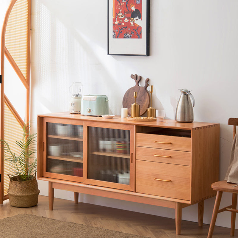 Nordic Style Storage Solid Wood Sideboard Cabinet with Glass Doors