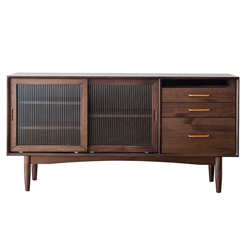 Nordic Style Storage Solid Wood Sideboard Cabinet with Glass Doors