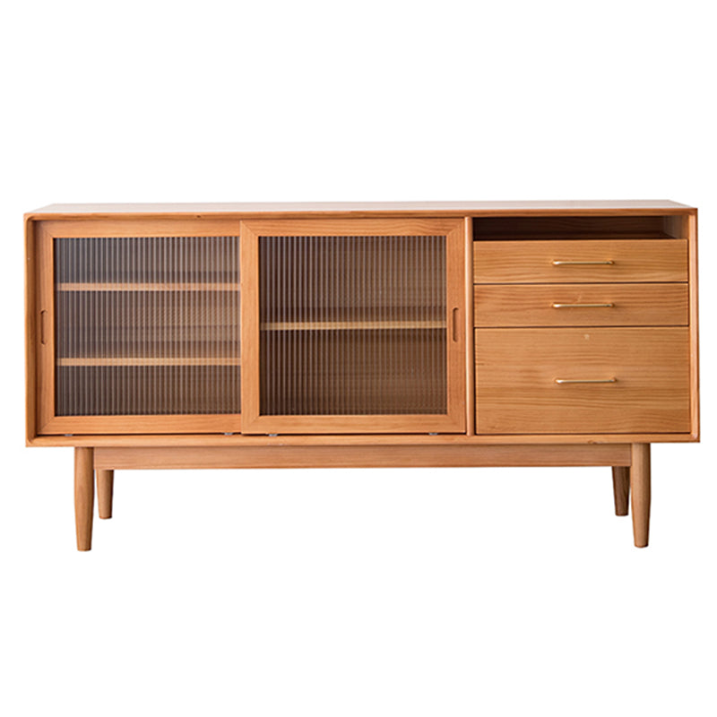 Nordic Style Storage Solid Wood Sideboard Cabinet with Glass Doors