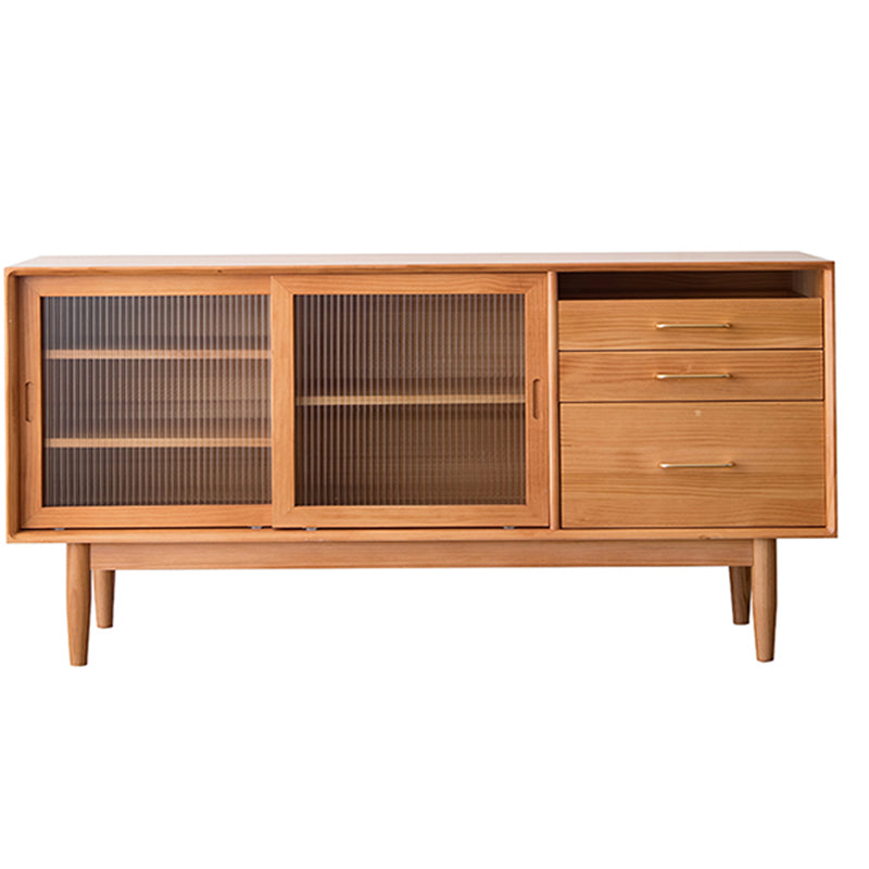 Nordic Style Storage Solid Wood Sideboard Cabinet with Glass Doors