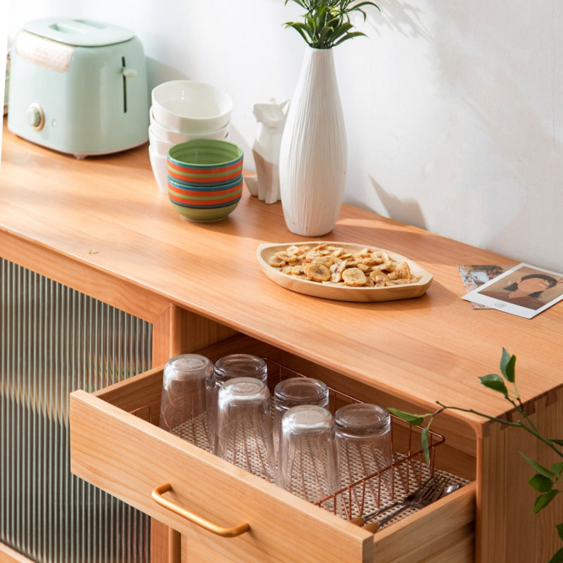 Nordic Style Storage Solid Wood Sideboard Cabinet with Glass Doors