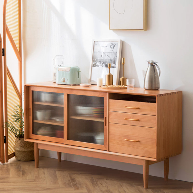 Nordic Style Storage Solid Wood Sideboard Cabinet with Glass Doors