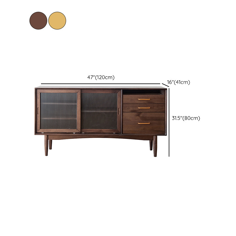 Nordic Style Storage Solid Wood Sideboard Cabinet with Glass Doors