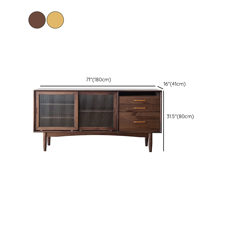 Nordic Style Storage Solid Wood Sideboard Cabinet with Glass Doors