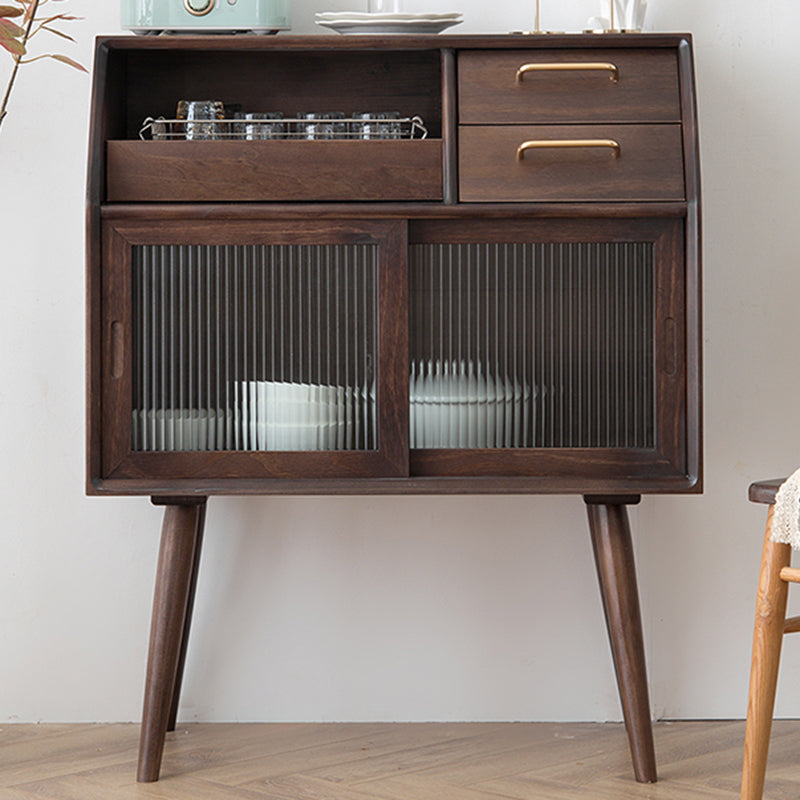 Contemporary Storage Pine Wood Sideboard Cabinet with Glass Doors