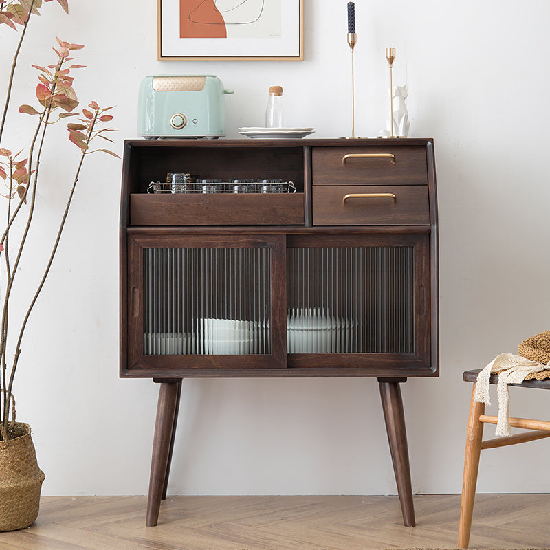 Contemporary Storage Pine Wood Sideboard Cabinet with Glass Doors