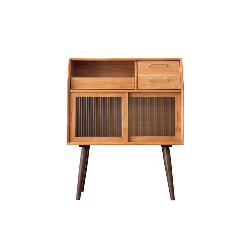 Contemporary Storage Pine Wood Sideboard Cabinet with Glass Doors