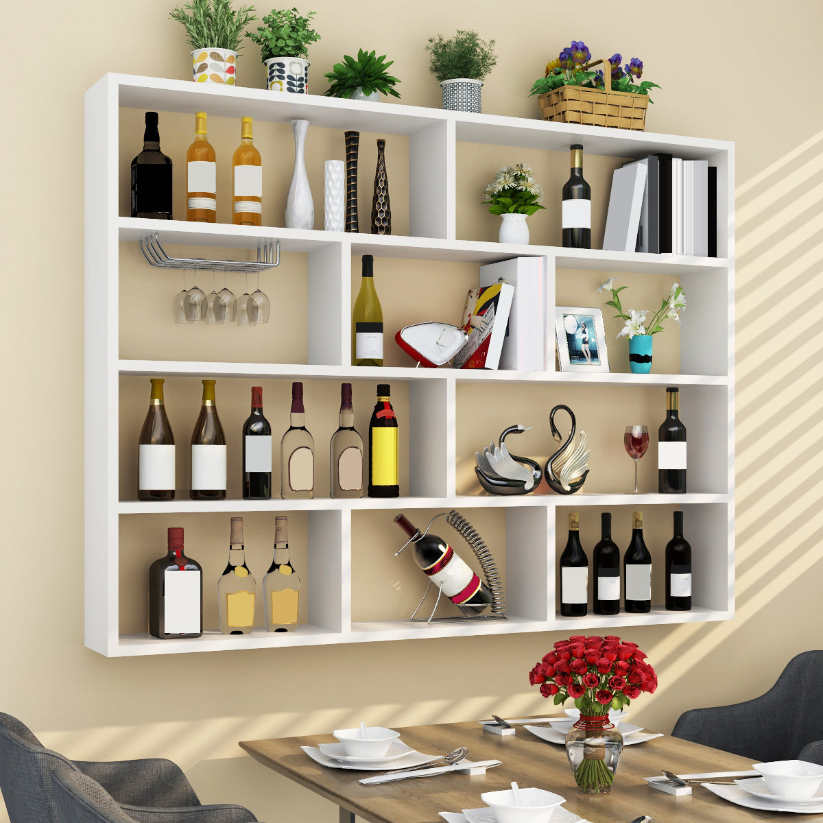 Manufactured Wood Bottle Holder Modern Style Wall Mounted with Shelf