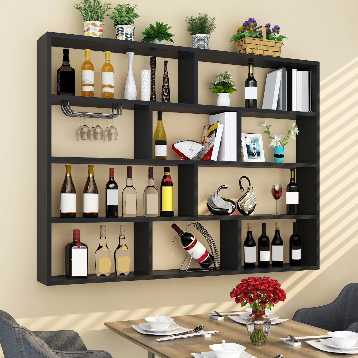 Manufactured Wood Bottle Holder Modern Style Wall Mounted with Shelf