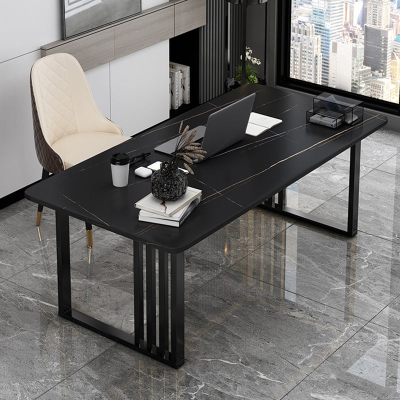 Rectangle Stone Top Office Desk Black Industrial Writing Desk for Office