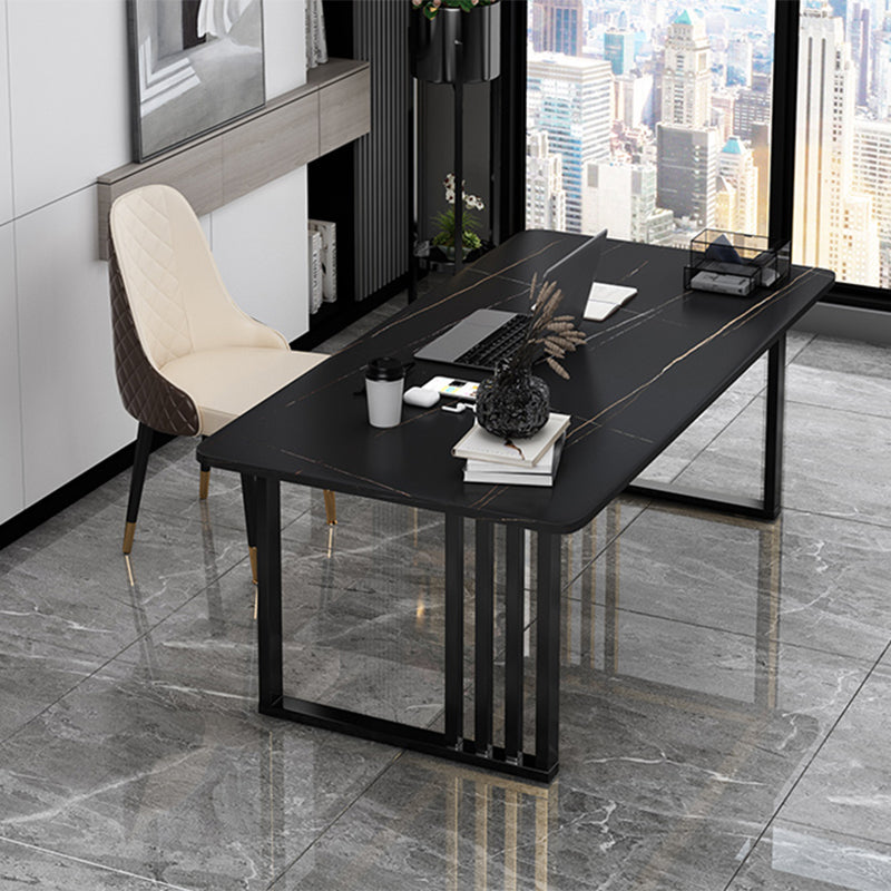 Rectangle Stone Top Office Desk Black Industrial Writing Desk for Office