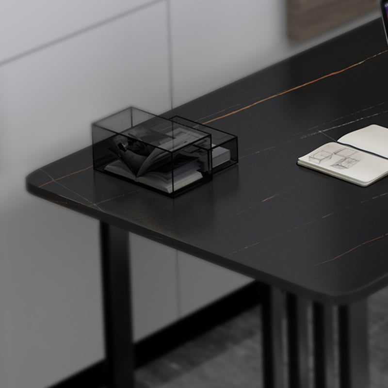 Rectangle Stone Top Office Desk Black Industrial Writing Desk for Office