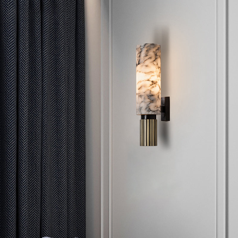 Post Modern Bath Sconce Stone & Metal 2 - Light Cylinder Bathroom Vanity Lighting