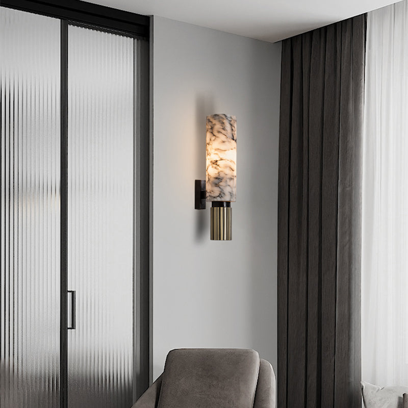 Post Modern Bath Sconce Stone & Metal 2 - Light Cylinder Bathroom Vanity Lighting