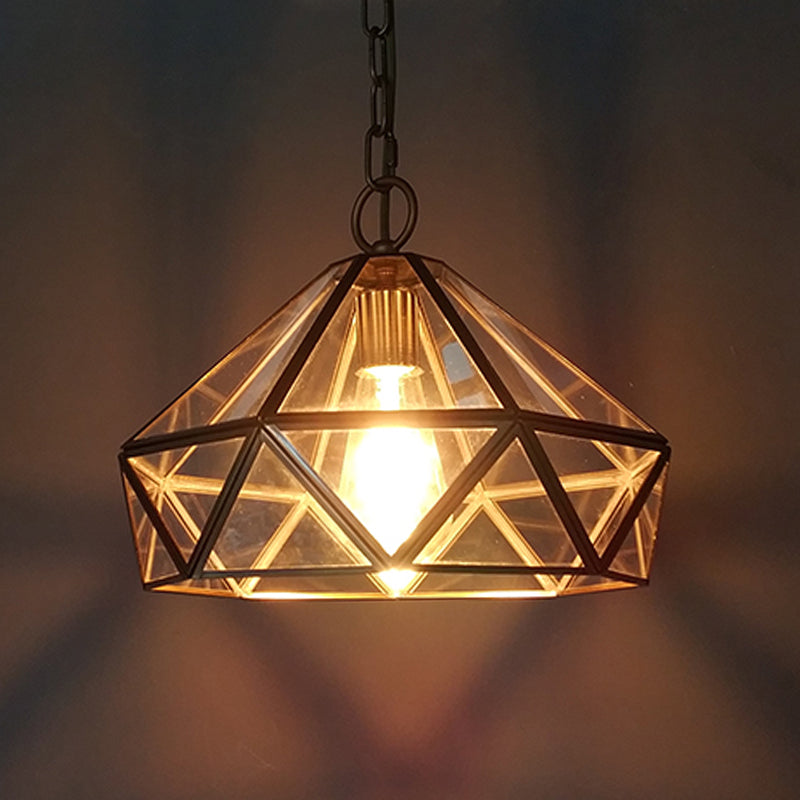 Luce a sospensione a forma di diamante coloniale 1 Bulb Libera di appendi a soffitto in vetro in ottone per camera da letto