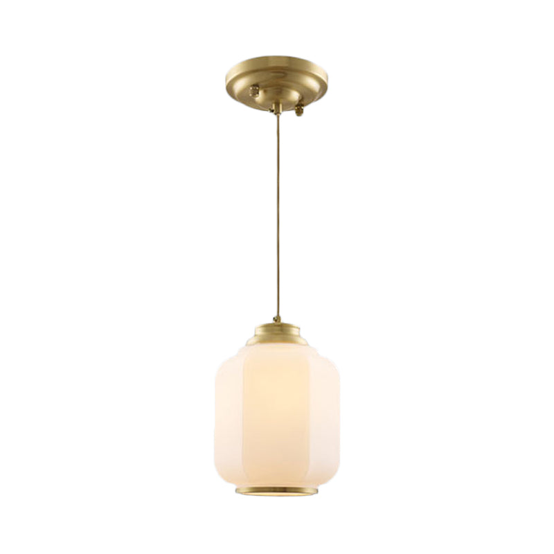 Opal Glass Lantern Suspension Light traditionnel 1 couloir de bulbe suspendu le plafond en laiton