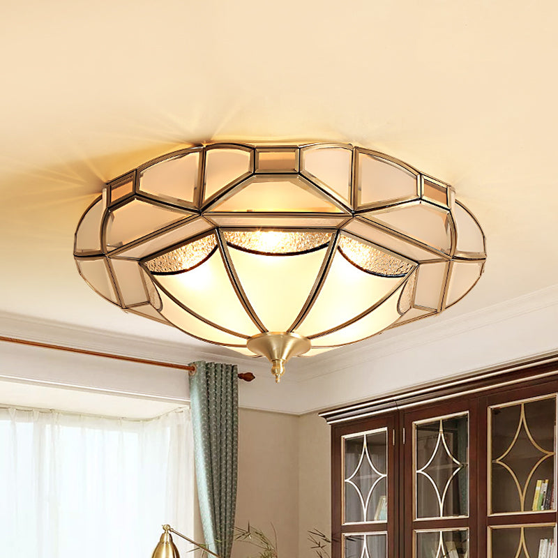 Geometric Bedroom Ceiling Mounted Light Colonial Style Metal 4 Bulbs Brass Flushmount Lamp