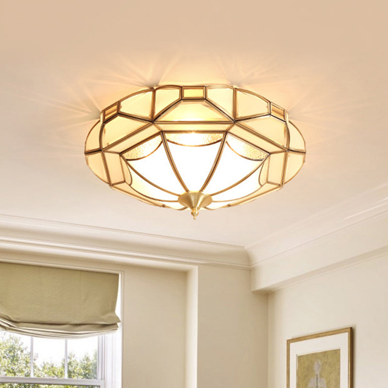 Geometric Bedroom Ceiling Mounted Light Colonial Style Metal 4 Bulbs Brass Flushmount Lamp