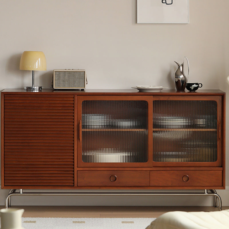 Contemporary Glass Doors Sideboard Cabinet with Storage in Brown