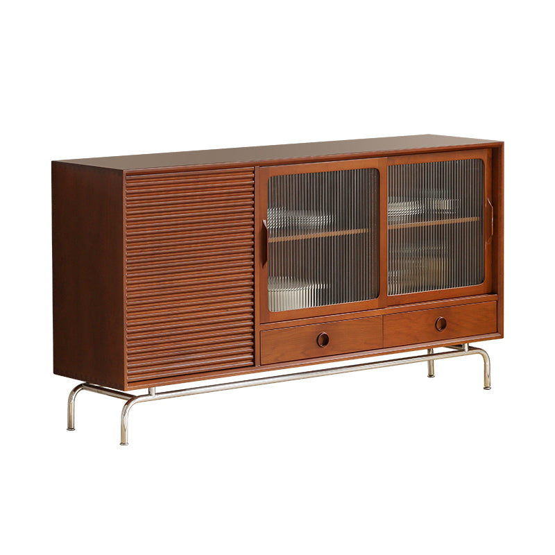 Contemporary Glass Doors Sideboard Cabinet with Storage in Brown