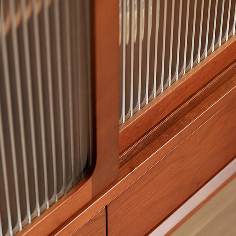 Contemporary Glass Doors Sideboard Cabinet with Storage in Brown