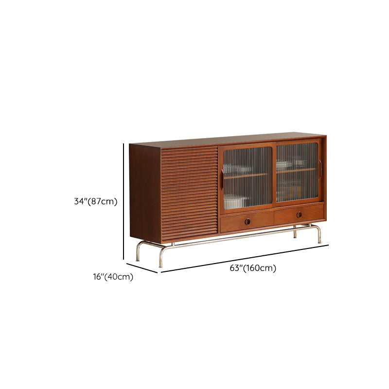 Contemporary Glass Doors Sideboard Cabinet with Storage in Brown