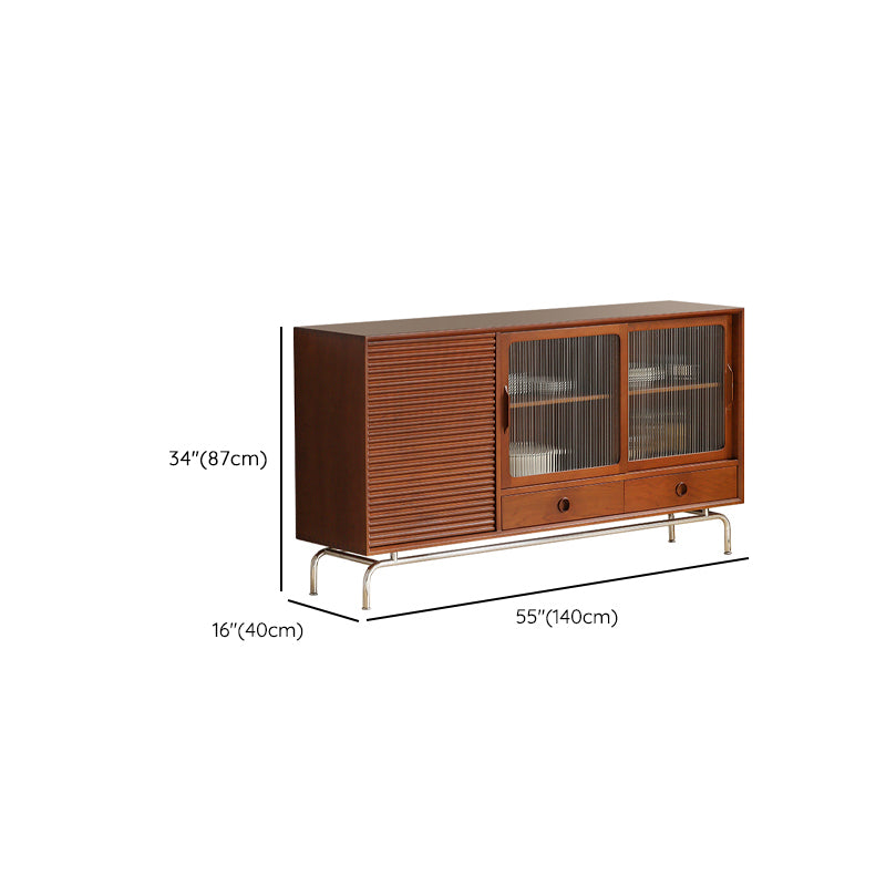 Contemporary Glass Doors Sideboard Cabinet with Storage in Brown