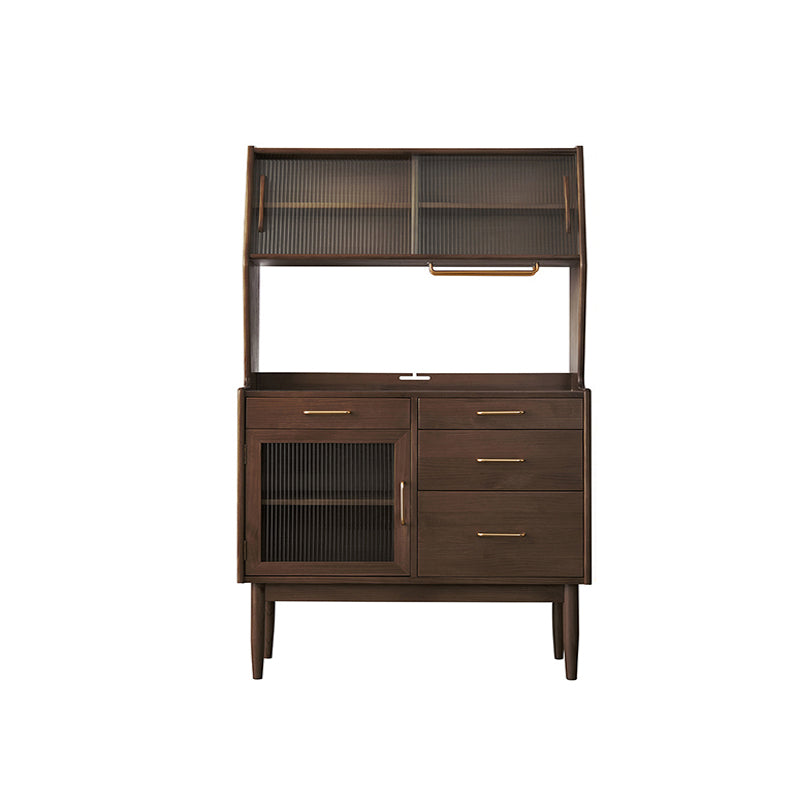 Nordic Style Pine Wood Storage Sideboard Cabinet with Glass Doors