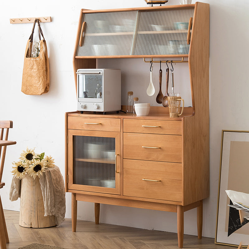 Nordic Style Pine Wood Storage Sideboard Cabinet with Glass Doors