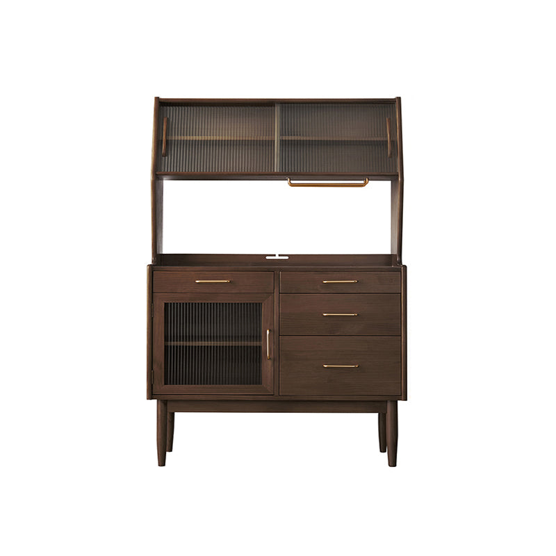 Nordic Style Pine Wood Storage Sideboard Cabinet with Glass Doors